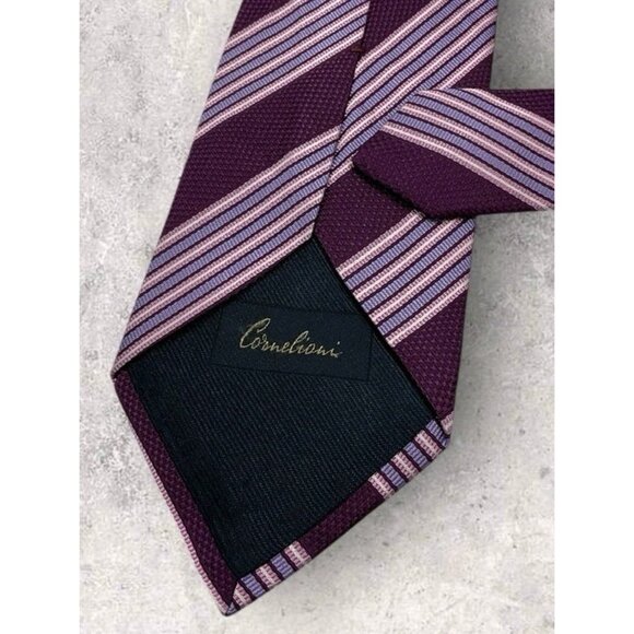 CORNELIANI Silk Tie ITALY Purple Pink Striped W:3.7" EUC - Picture 4 of 5